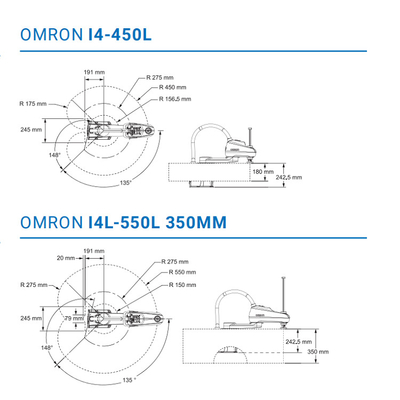 OMRON I4-450L 3C Endüstrisi için 4 Eksenli Scara Robot Yüksek Hızlı Robot