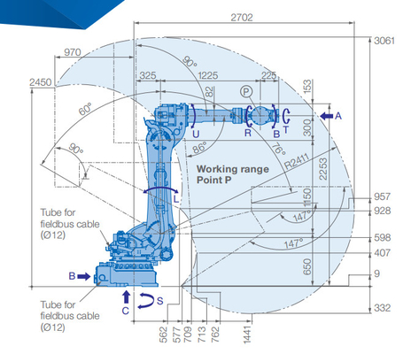 Güçlü Taşıma Yaskawa Robot Kolu 180kg Yüksek Yük Endüstriyel 6 Eksenli GP180