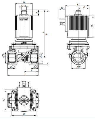 2/2 Çalışan Burkert Brass Solenoid Valve 6281 24DVC Yüksek Sıcaklığa Dirençli 2/2-Yollu Diyafram