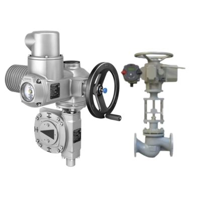AUMA GS yarı dönüşlü vites kutusu ve SA çok dönüşlü modüler evrensel elektrikli aktüatörlü motorlu top valfi.