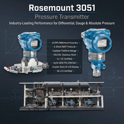316L Paslanmaz Çelik 4-20 mA DC / HART ve ± 0.04% Span Doğruluk ile Rose-mount 3051 Akıllı Basınç Göndericisi