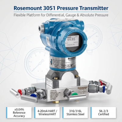316L Paslanmaz Çelik 4-20 mA DC / HART ve ± 0.04% Span Doğruluk ile Rose-mount 3051 Akıllı Basınç Göndericisi