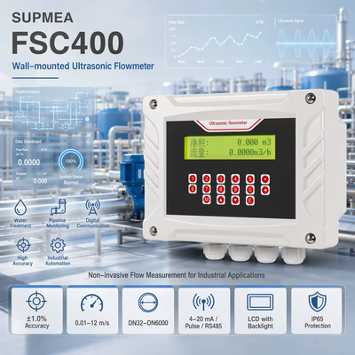 Supmea FSC400 Ultrasonik Akış Ölçer Su Akış Ölçer Üzerinde İnvaziv Olmayan Kelepçe Endüstriyel Akış Ölçer