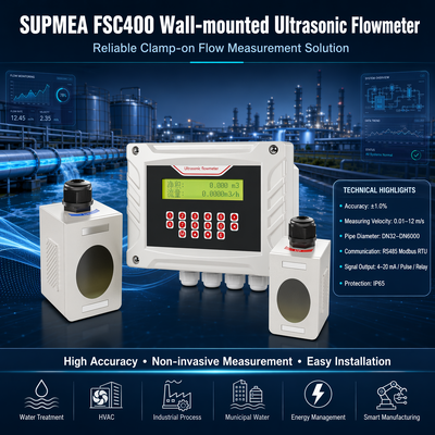 Supmea FSC400 Duvara Monte Kelepçeli Ultrasonik Akış Ölçer Transit Süre Dijital Sıvı Akış Ölçer