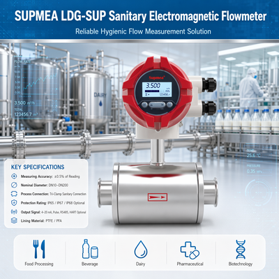 Supmea LDG-SUP LDG-SUP-A100 Hijyenik Elektromanyetik Akışölçer Farmasötik Süreç İletici Sıvı Akışölçeri