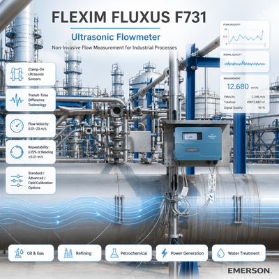 FLEXIM FLUXUS F731 İnvaziv olmayan, yüksek hassasiyetli iki kanallı işlemli ultrasonik akışölçer