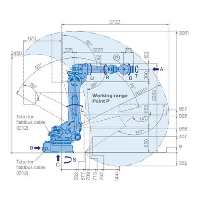 6 Eksenli Robot Kol GP225 Yükü 225kg 2702mm Malzeme Taşıma Robotuna Ulaşın