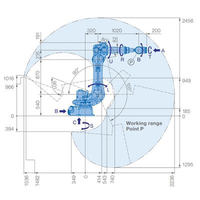 6 Eksenli Robot Kol GP110 Yükü 110kg Malzeme Taşıma İçin 2236mm'ye Ulaşın
