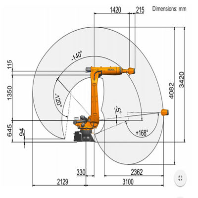 6 Eksenli Freze Robotu 210kg Yük Kapasitesi 3100mm KUKA KR 120 R3100-2 KR C4 Kontrol Cihazı ile Robotik Kol Frezeleme