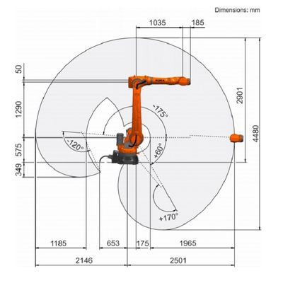 KR 50 R2500 Taşıma Yükü 61kg Reach 2501mm 6 Eksen Paletleme Robotu